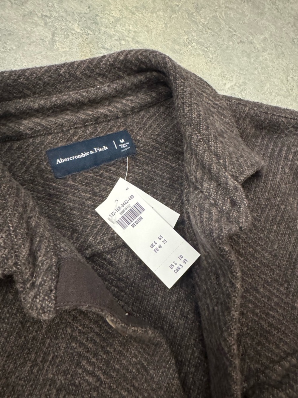 Abercrombie & Fitch Dark Brown Herringbone Button-Up Shacket Medium New - Picture 2 of 6